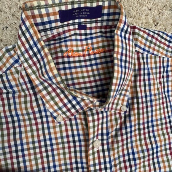 Alan Flusser Button Up Shirt Adult XL Cotton Casual Mens Check Colorful - Picture 6 of 8